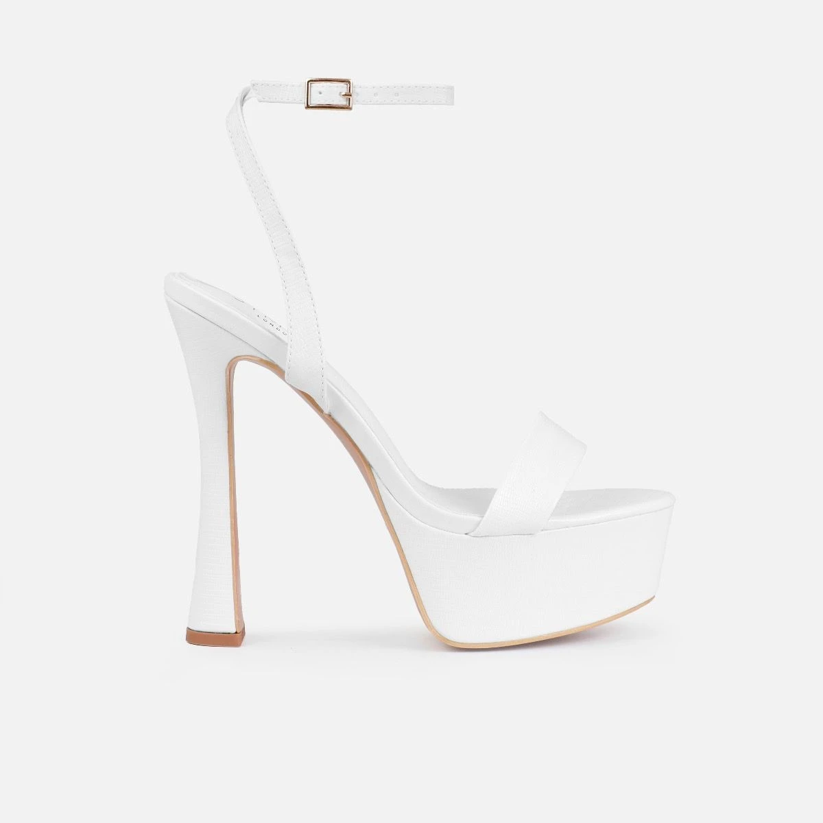 Nalini White Faux Lizard Print Platform Heels - Image 2