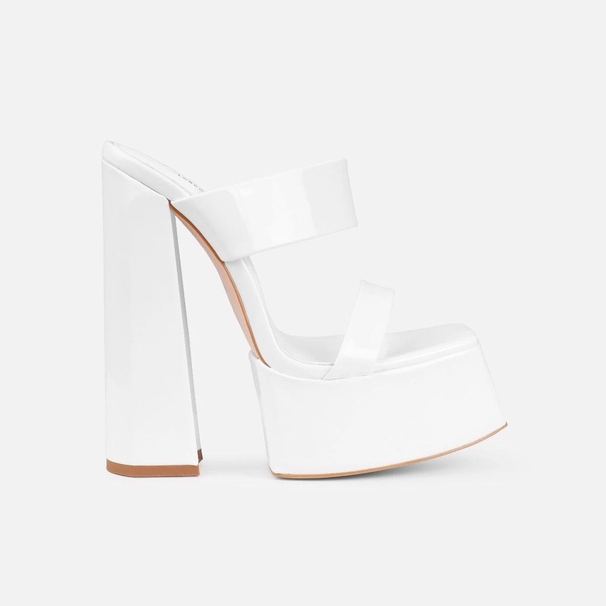 Nika White Patent Platform Block Heel Mules - Image 2