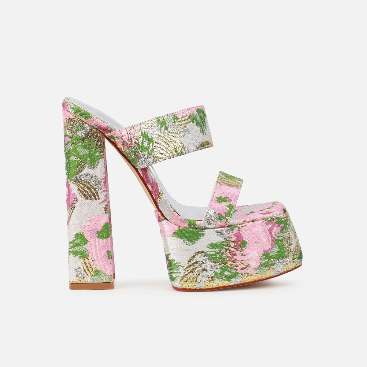 Freyja Pink Floral Jacquard Platform Heeled Sandals - Image 2
