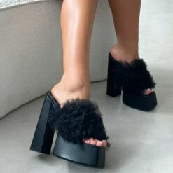 Jesse Black Tulle Platform Heeled Sandals