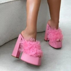 Jesse Pink Tulle Platform Heeled Sandals