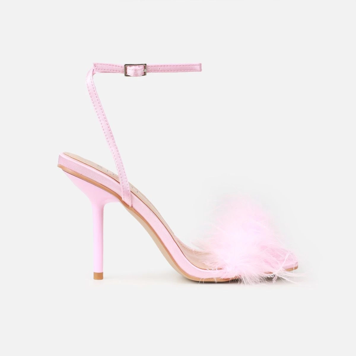 Sweets Baby Pink Satin Fluffy Heels - Image 2