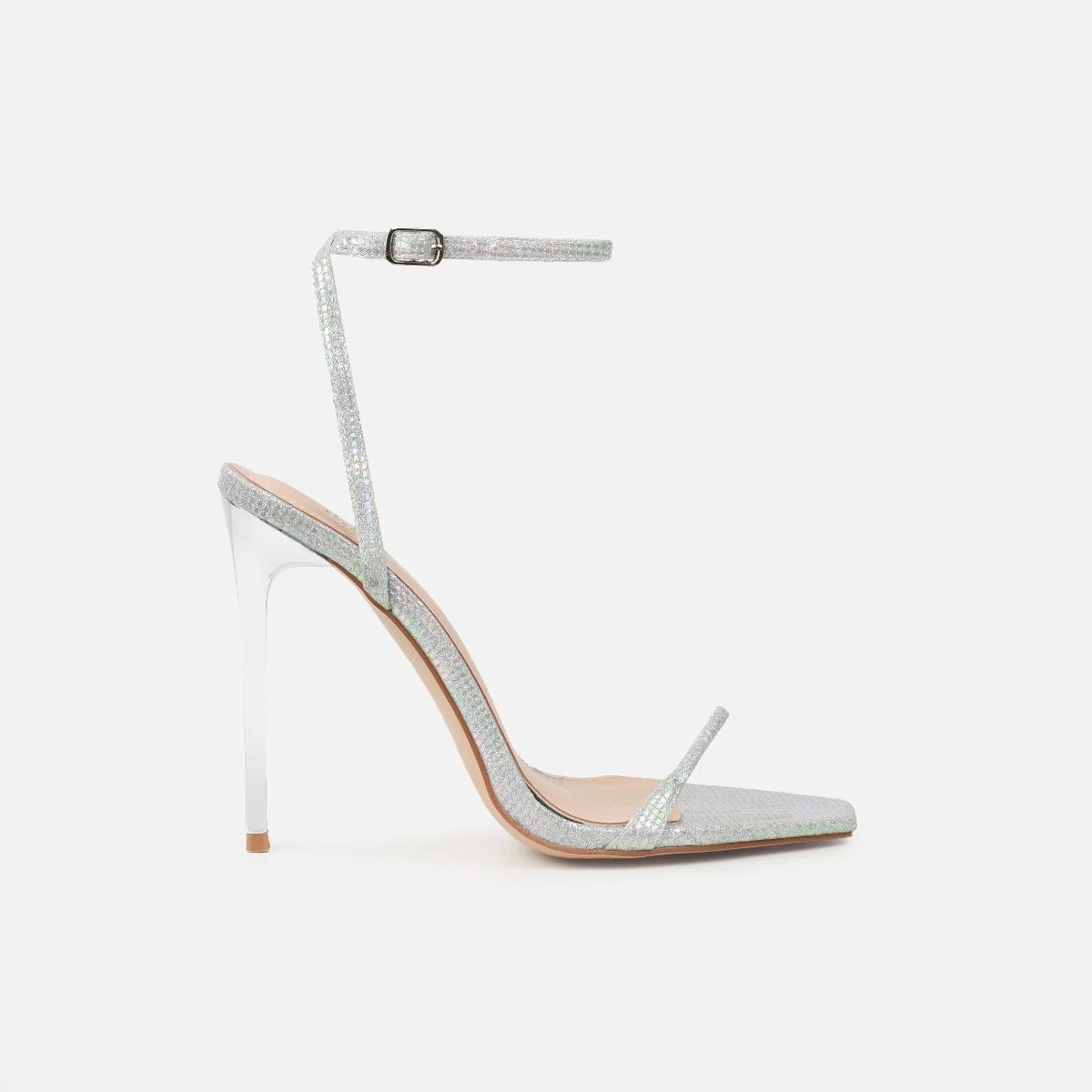 Moon Silver Shimmer Stiletto Heeled Sandals - Image 2