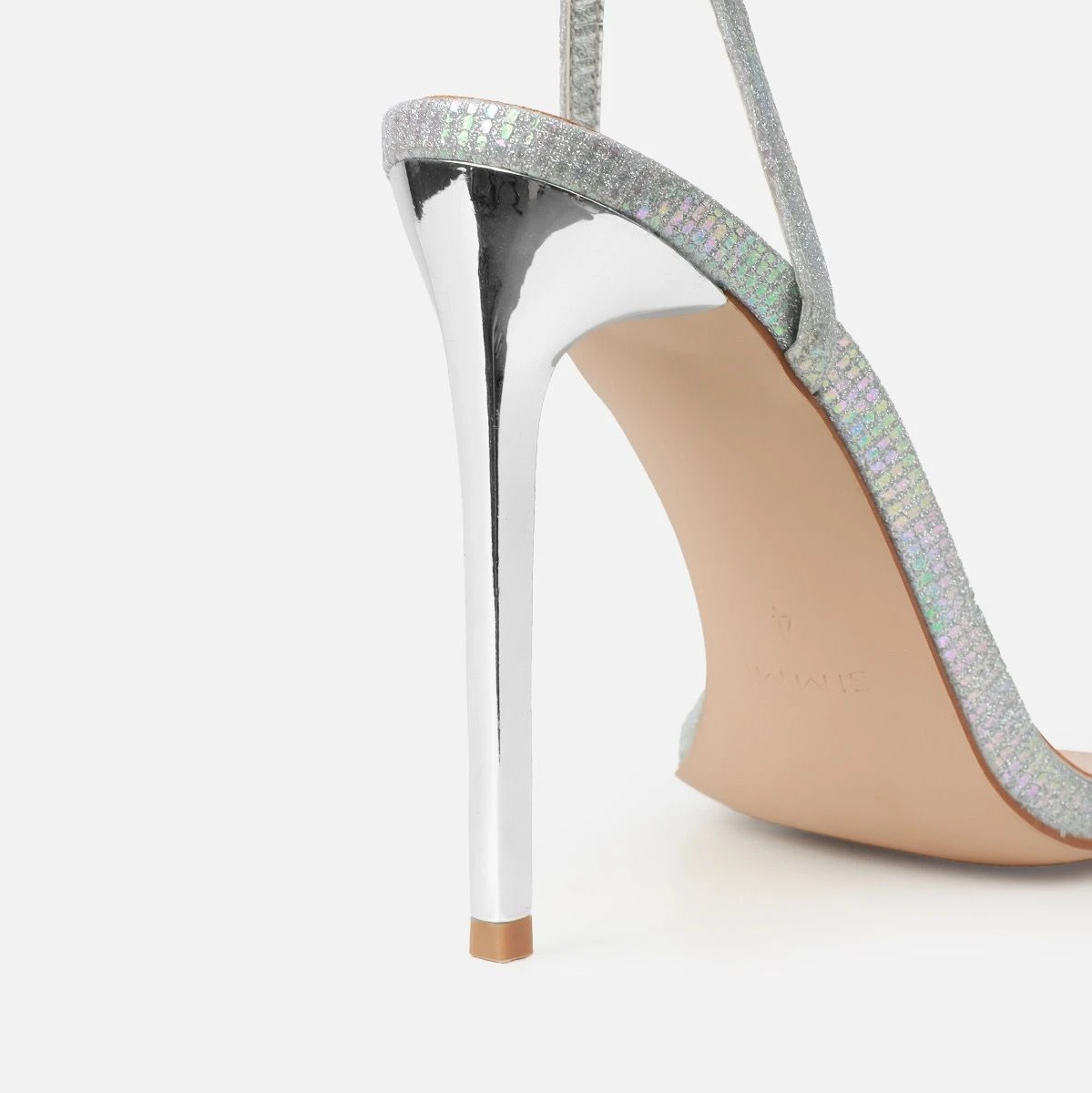Moon Silver Shimmer Stiletto Heeled Sandals - Image 3