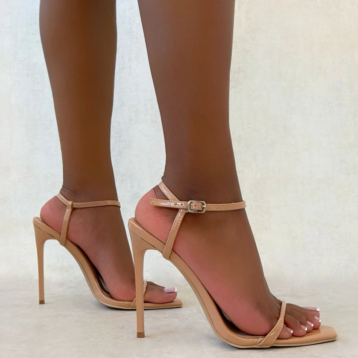 Nolan Nude Strappy Square Toe Stiletto Heels