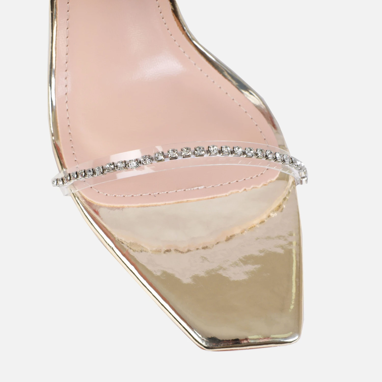 Emersyn Wide Fit Gold Mirror Clear Diamante High Heels - Image 3