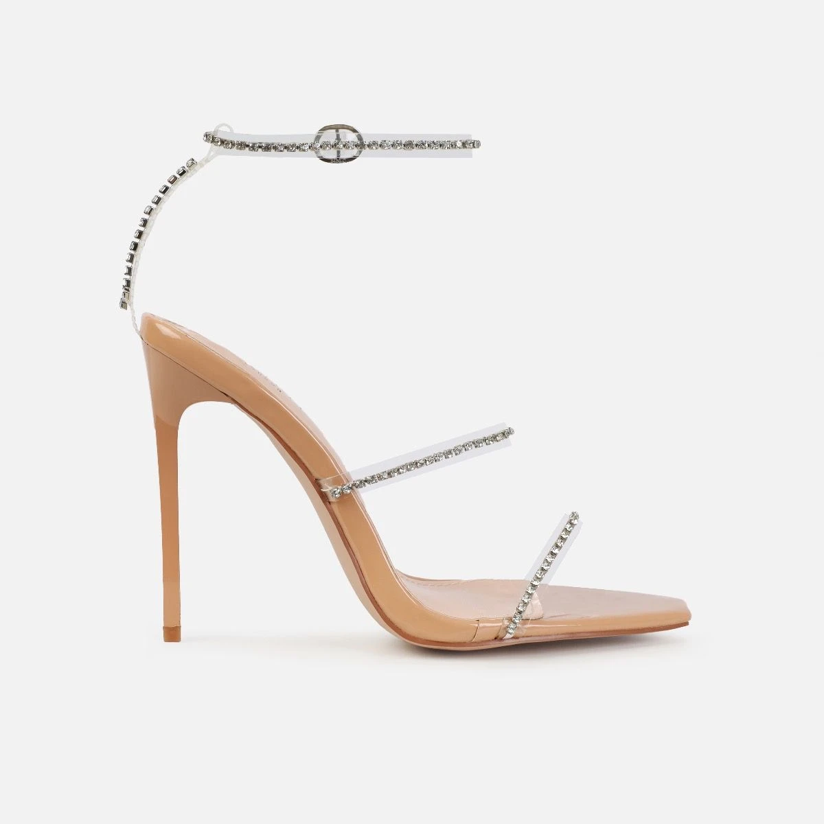 Emersyn Nude Patent Clear Diamante High Heels - Image 2