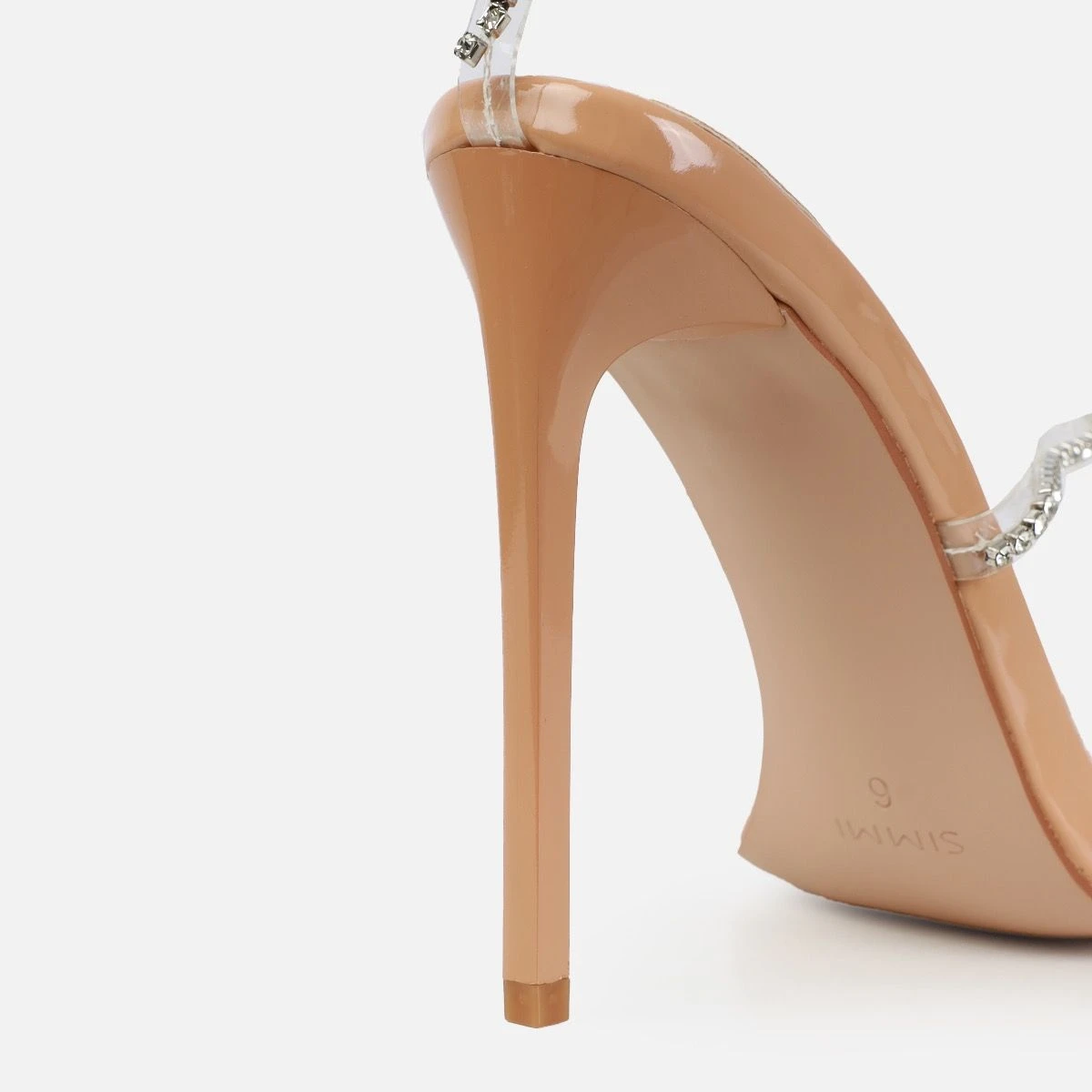 Emersyn Nude Patent Clear Diamante High Heels - Image 3