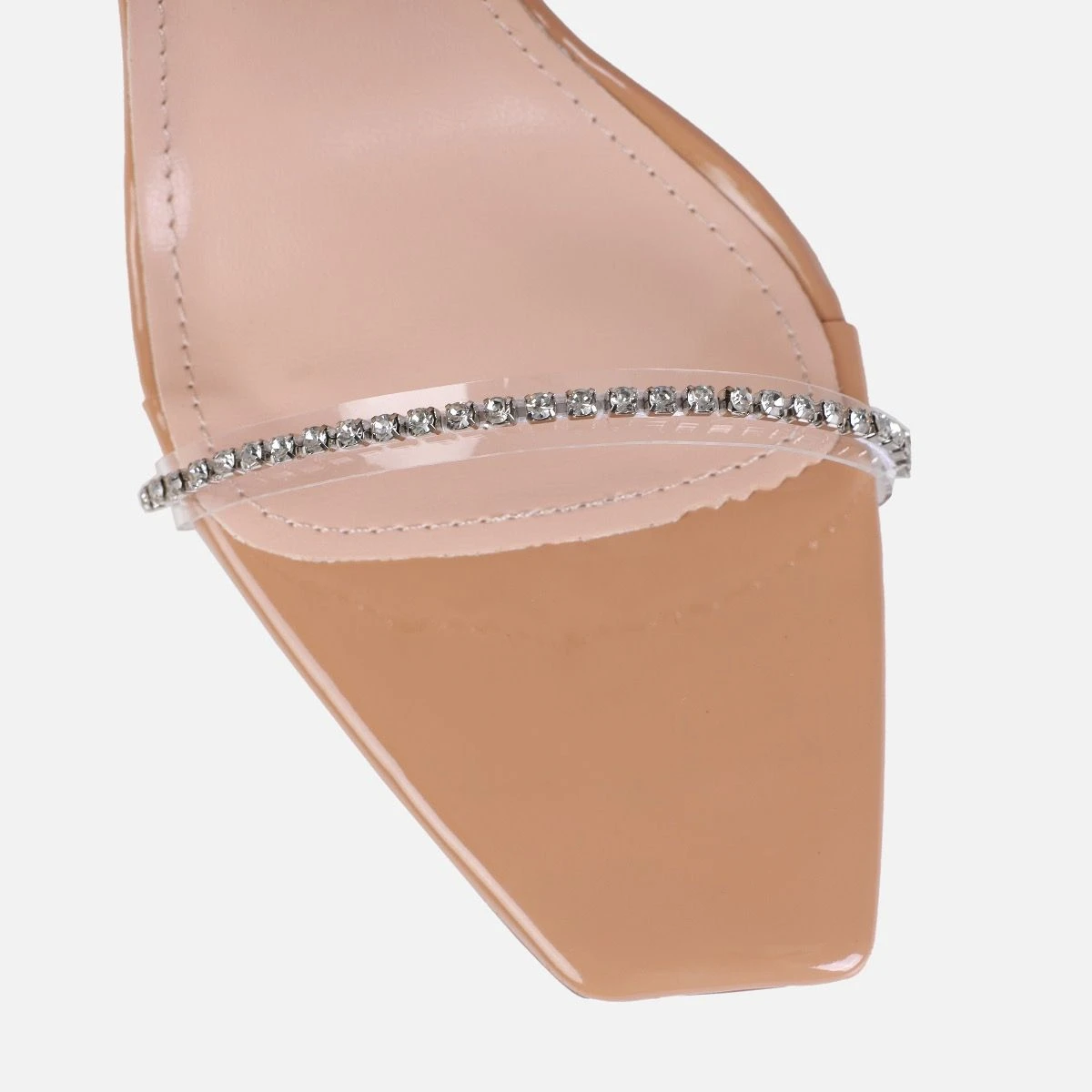 Emersyn Nude Patent Clear Diamante High Heels - Image 4