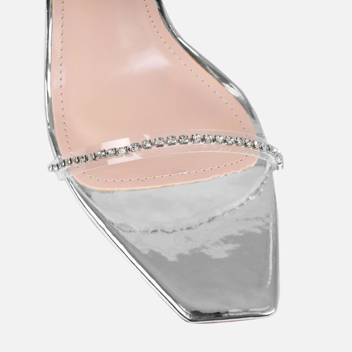 Emersyn Silver Mirror Clear Diamante High Heels - Image 4
