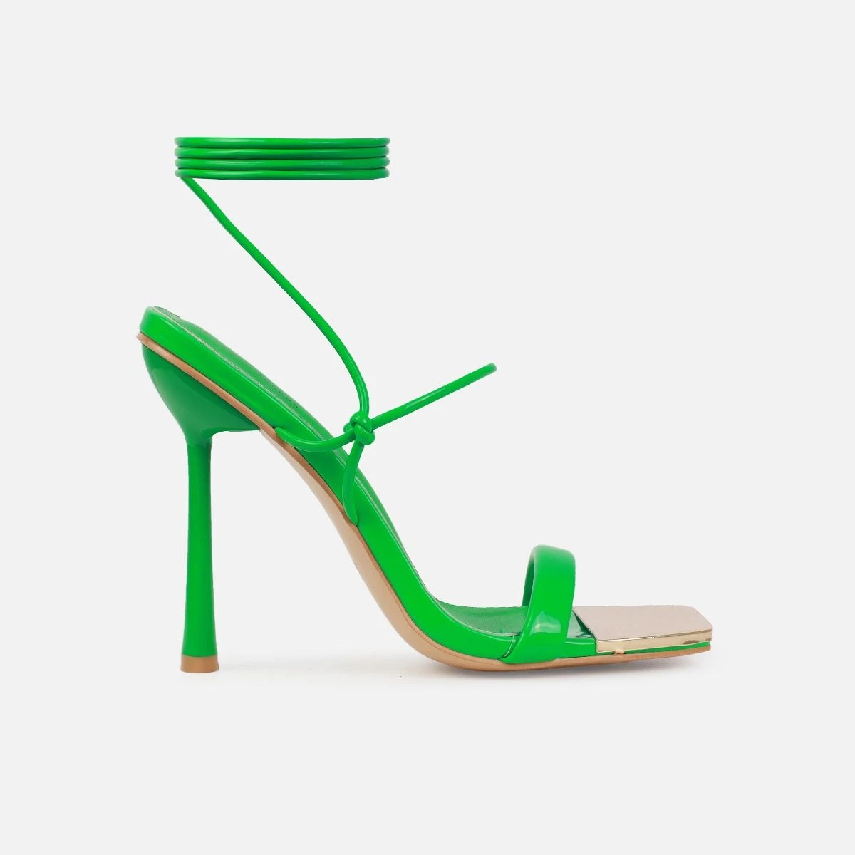 Nuris Green Patent Lace Up Heels