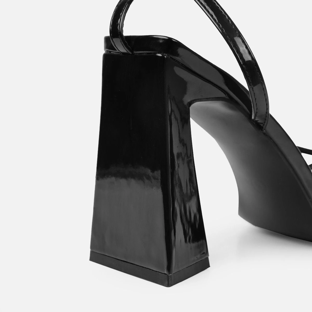 Nydia Black Patent Lace Up Block Heels - Image 2