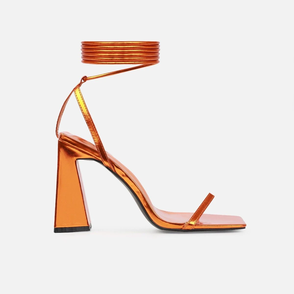 Nydia Orange Metallic Lace Up Block Heels