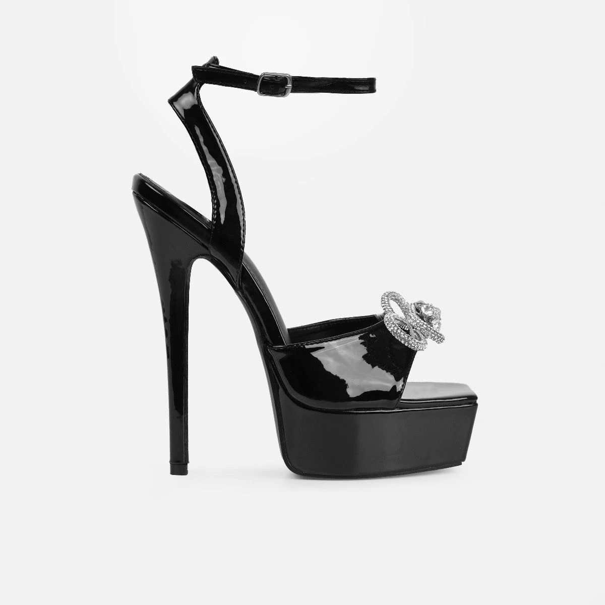 Angelique Black Diamante Bow Stiletto Platform Heels - Image 2