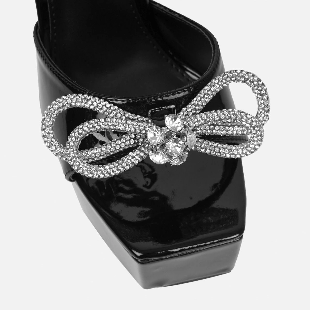 Angelique Black Diamante Bow Stiletto Platform Heels - Image 4
