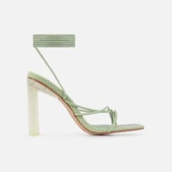 Orifiel Sage Green Faux Snake Tie Up Block Heels