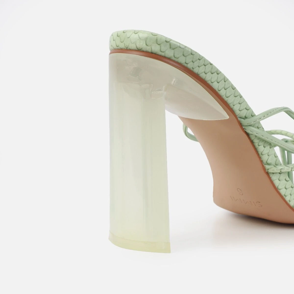 Orifiel Sage Green Faux Snake Tie Up Block Heels - Image 2
