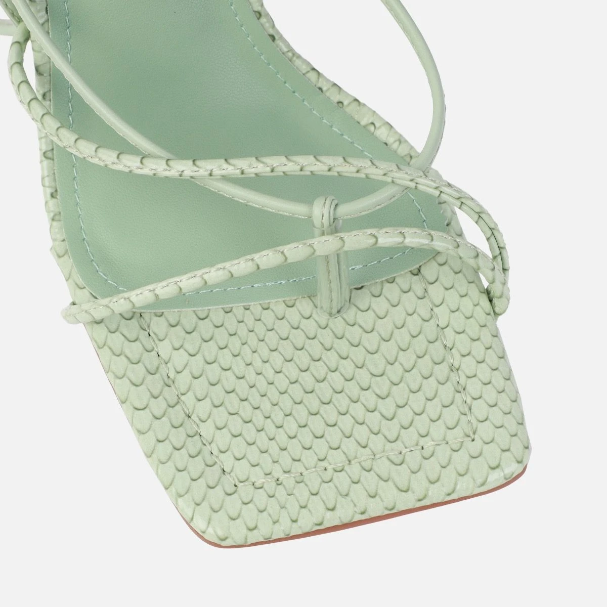 Orifiel Sage Green Faux Snake Tie Up Block Heels - Image 3