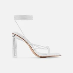 Orifiel White Faux Snake Tie Up Block Heels