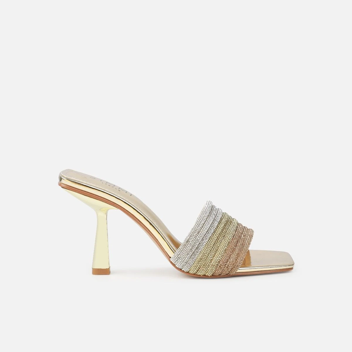 Paisley Gold Ombre Diamante Strappy Mid Heel Mules - Image 2