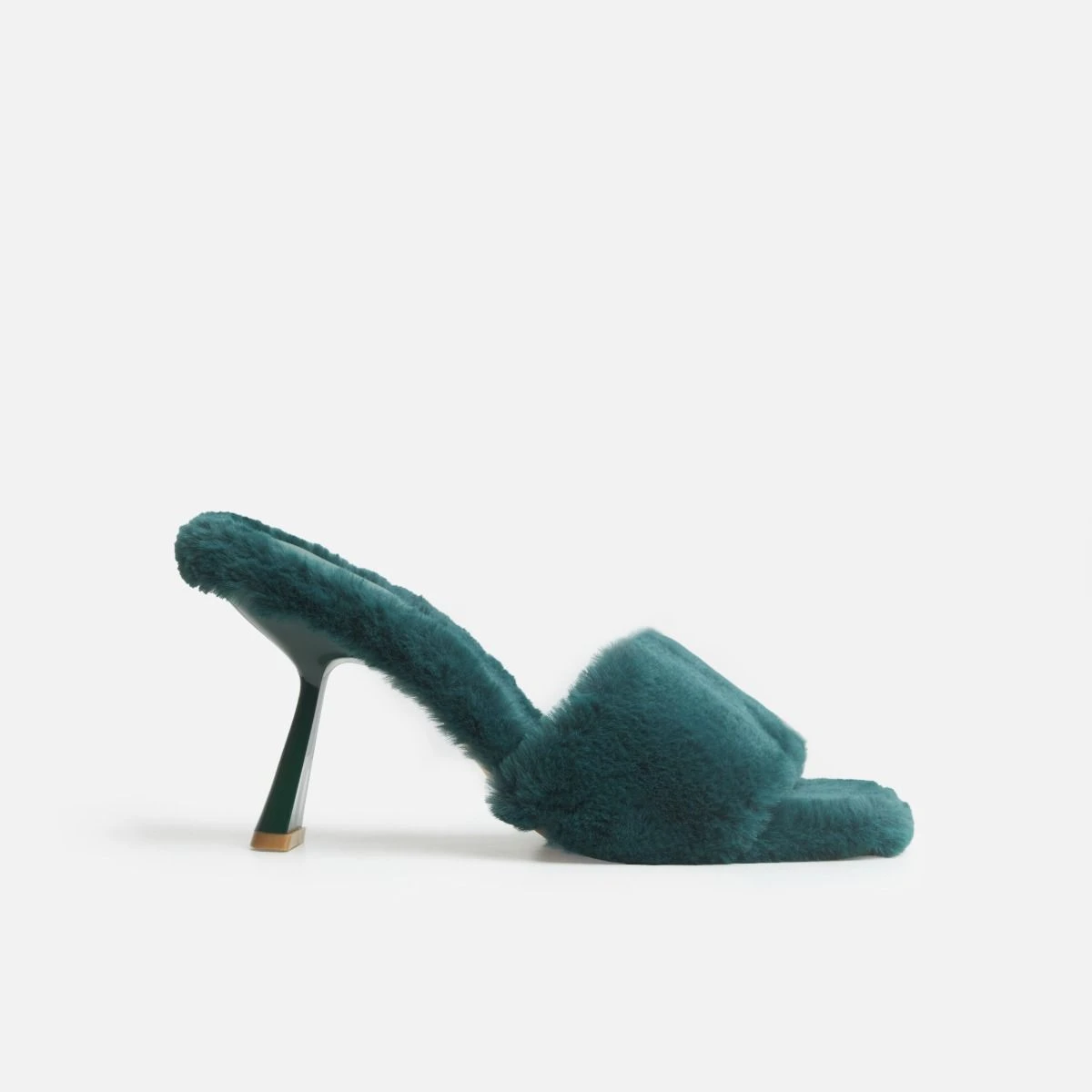 Panda Green Square Toe Fluffy Stiletto Mules - Image 2