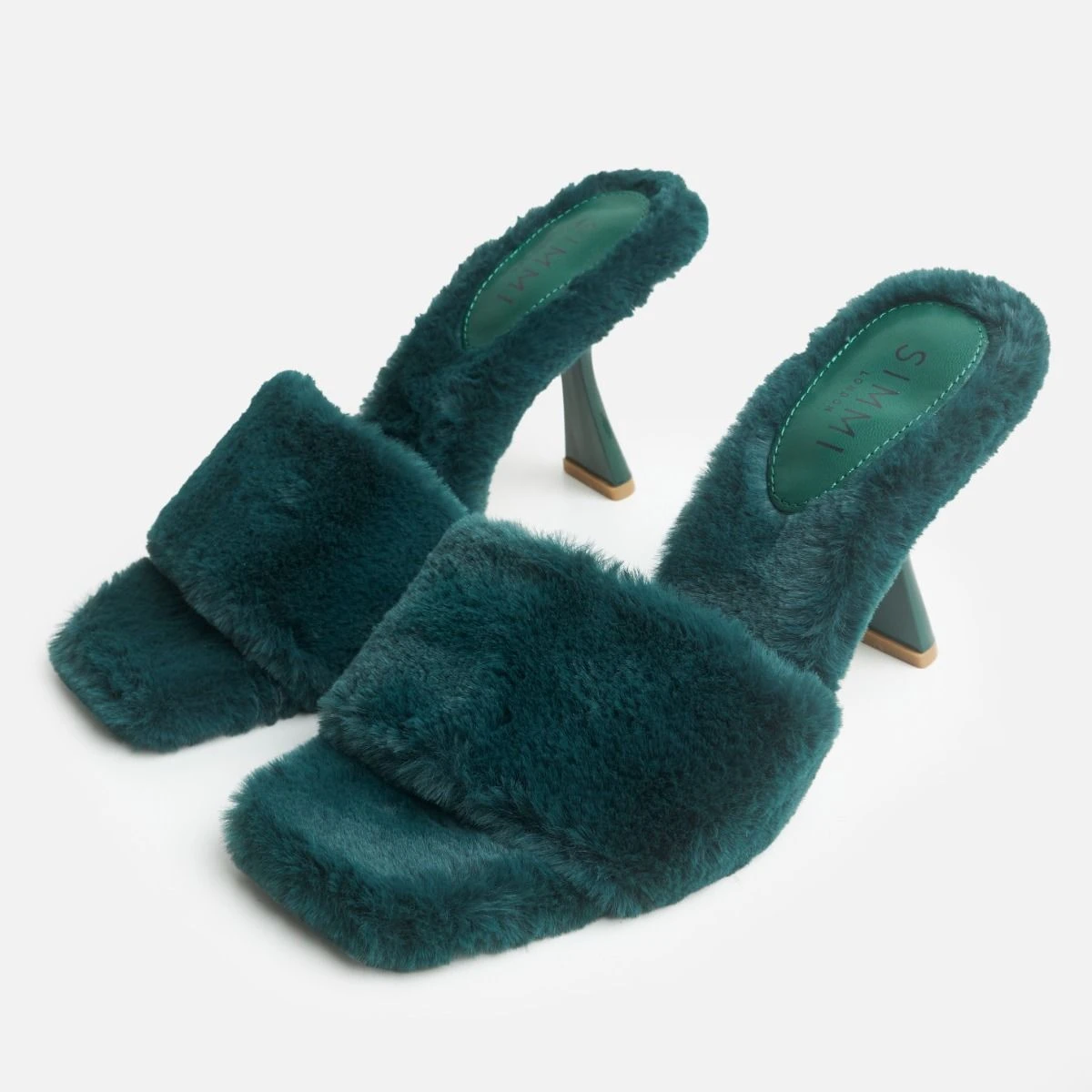 Panda Green Square Toe Fluffy Stiletto Mules - Image 3