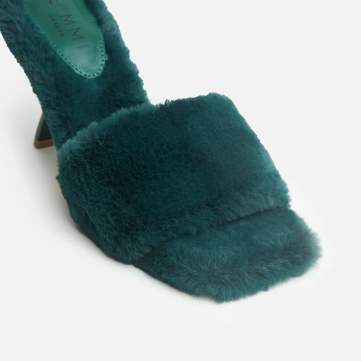 Panda Green Square Toe Fluffy Stiletto Mules - Image 4