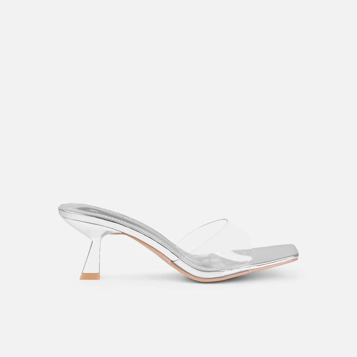 Peony Silver Mirror Mid Heel Mules - Image 2