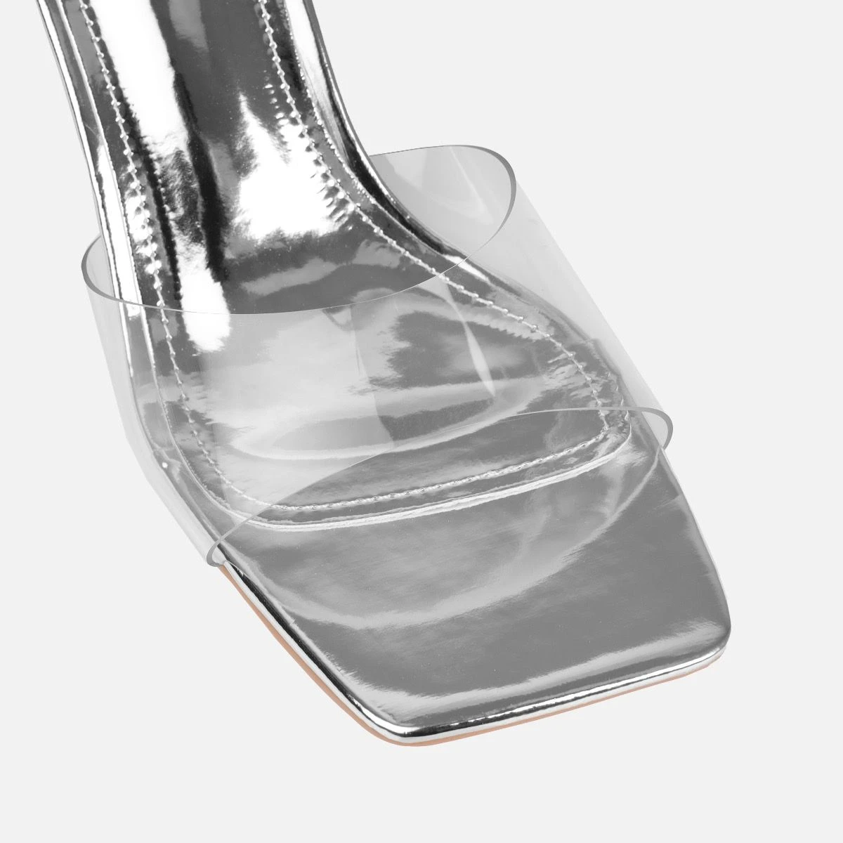 Peony Silver Mirror Mid Heel Mules - Image 4