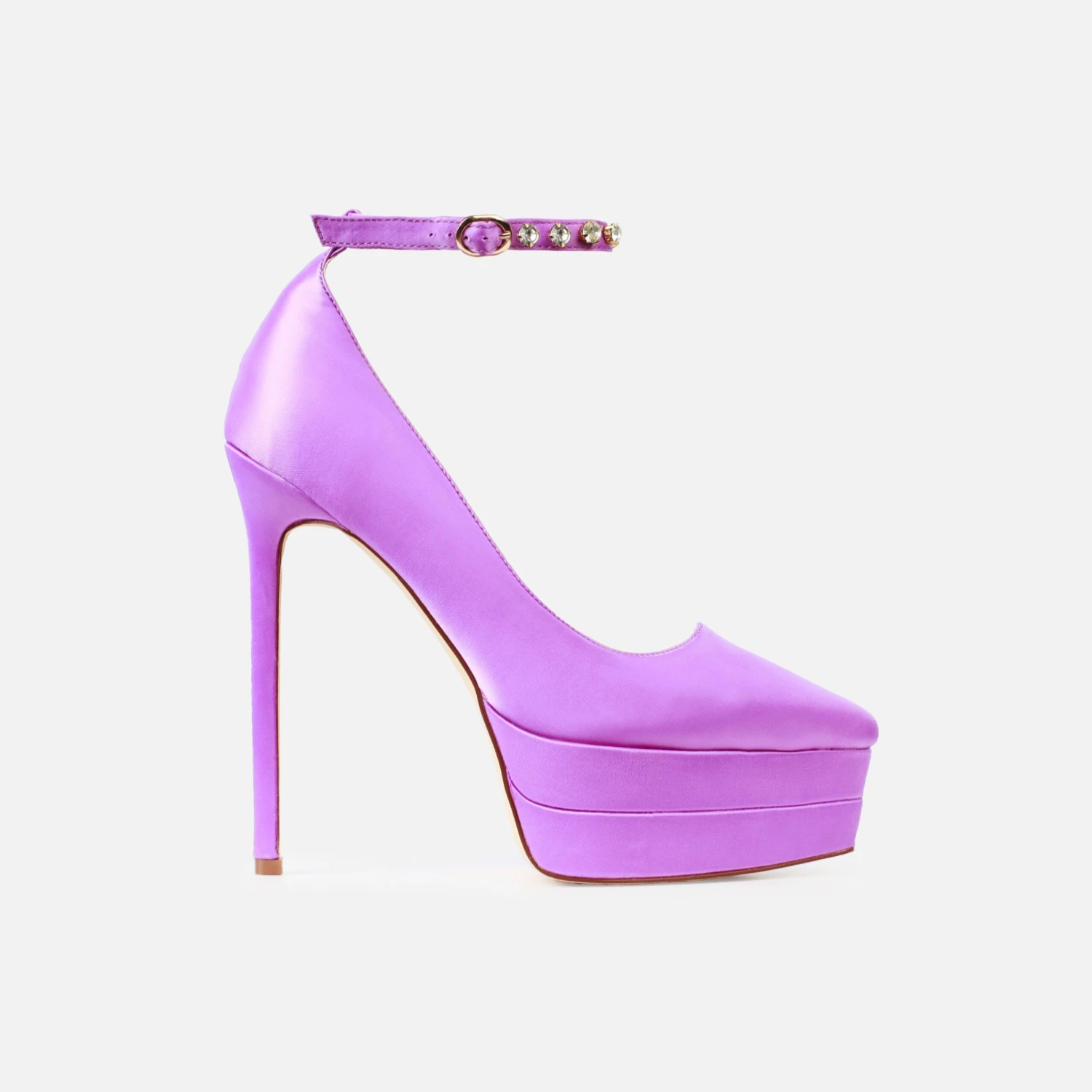 Edina Purple Satin Diamante Platform Stiletto Heels - Image 2