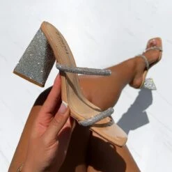 Peruvian Nude Diamante Strappy Block Mules