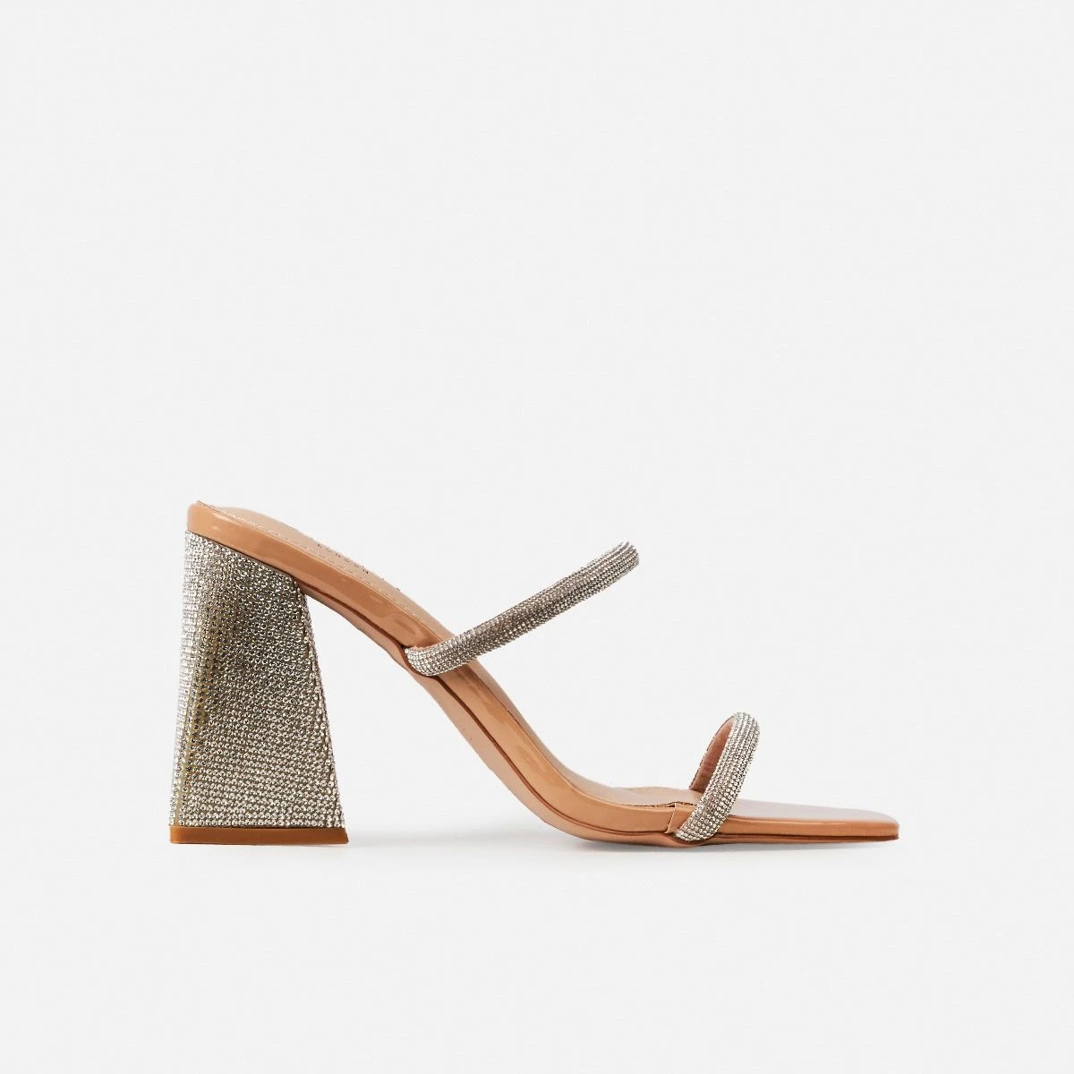 Peruvian Nude Diamante Strappy Block Mules - Image 2
