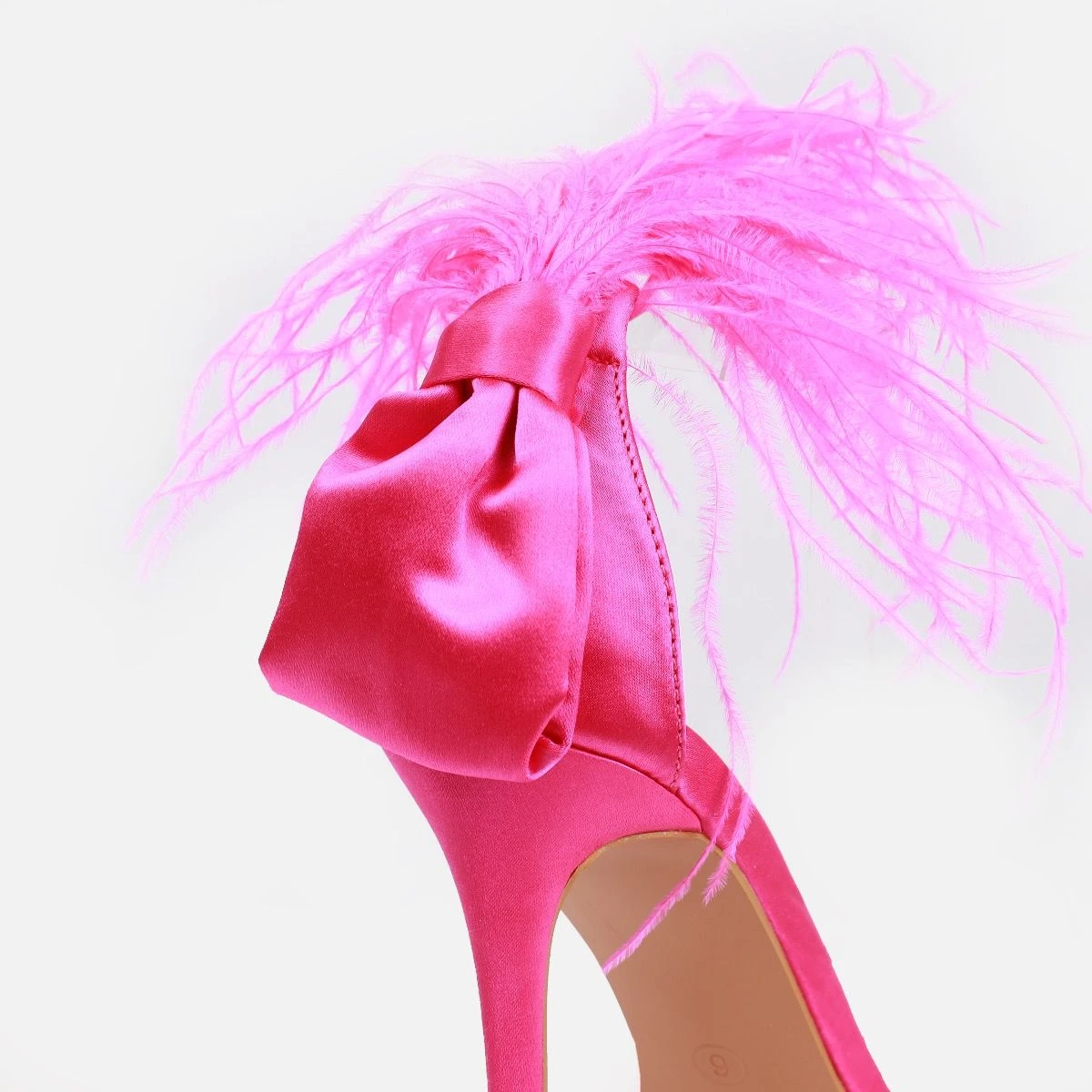 Plume Pink Satin Clear Fluffy Bow Heels - Image 2