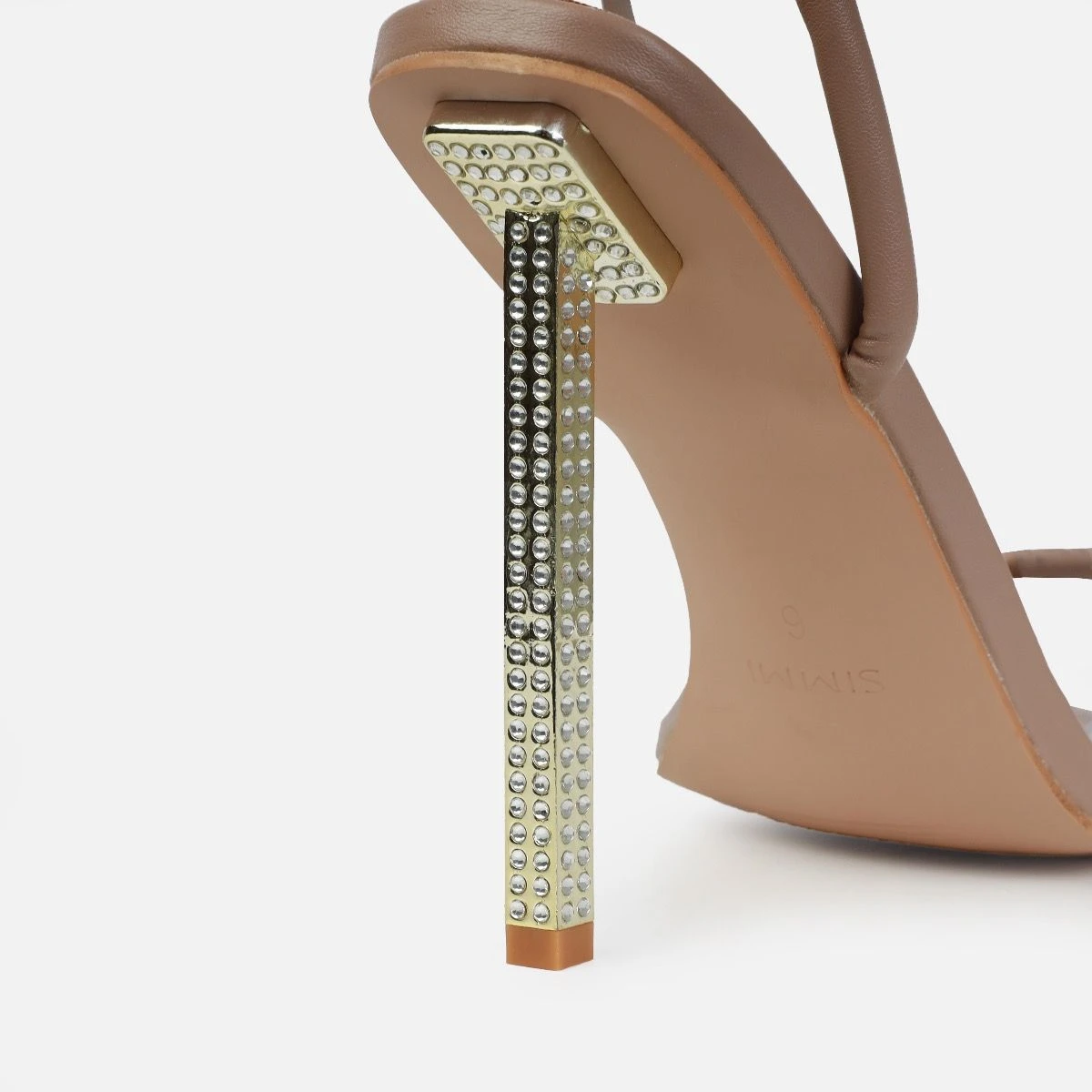 Pretti Nude Strappy Square Toe Diamante Heels - Image 3