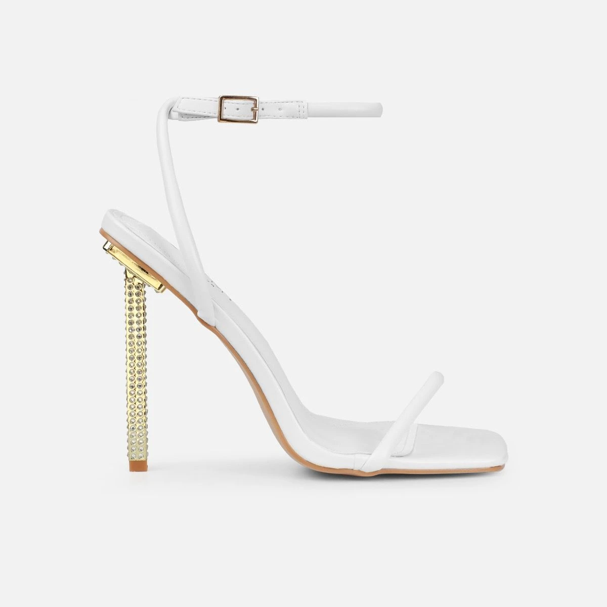 Pretti White Strappy Square Toe Diamante Heels - Image 2