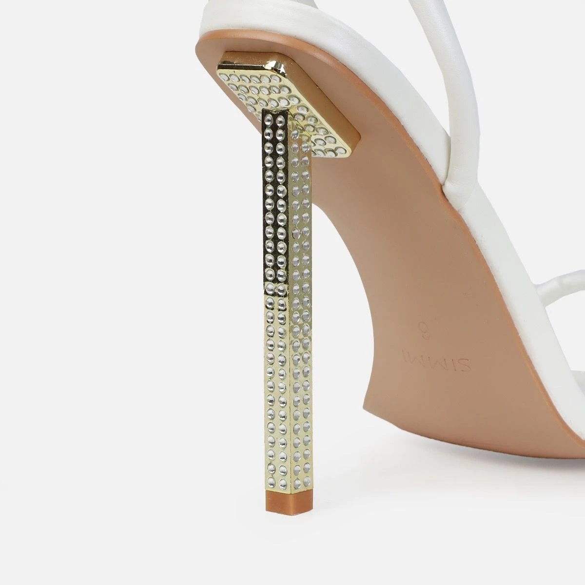 Pretti White Strappy Square Toe Diamante Heels - Image 3