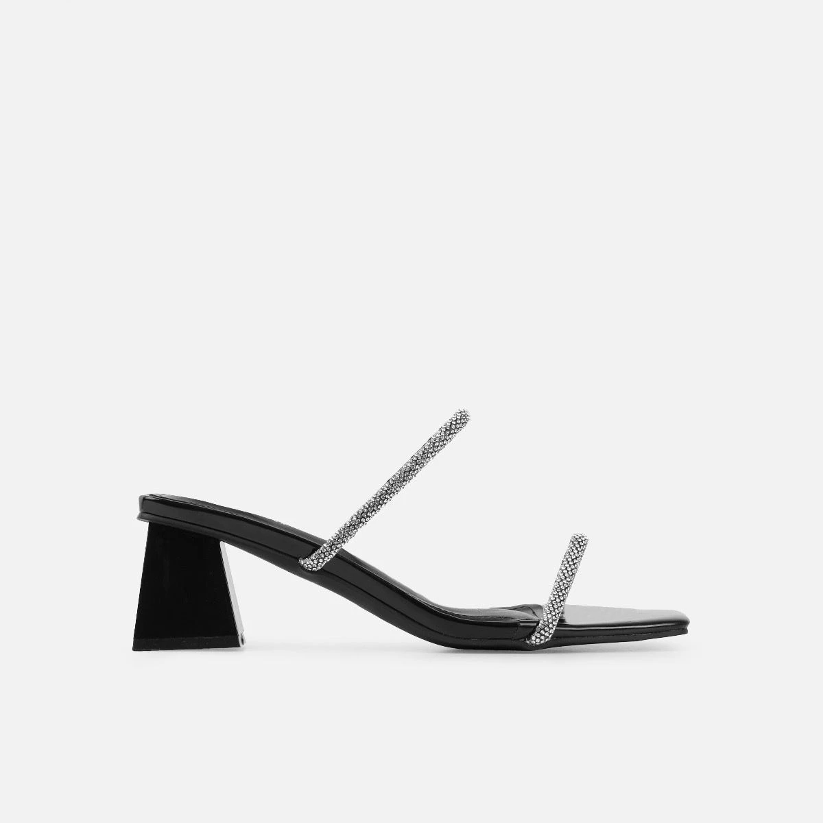 Hera Black Diamante Block Mid Heel Mules - Image 2
