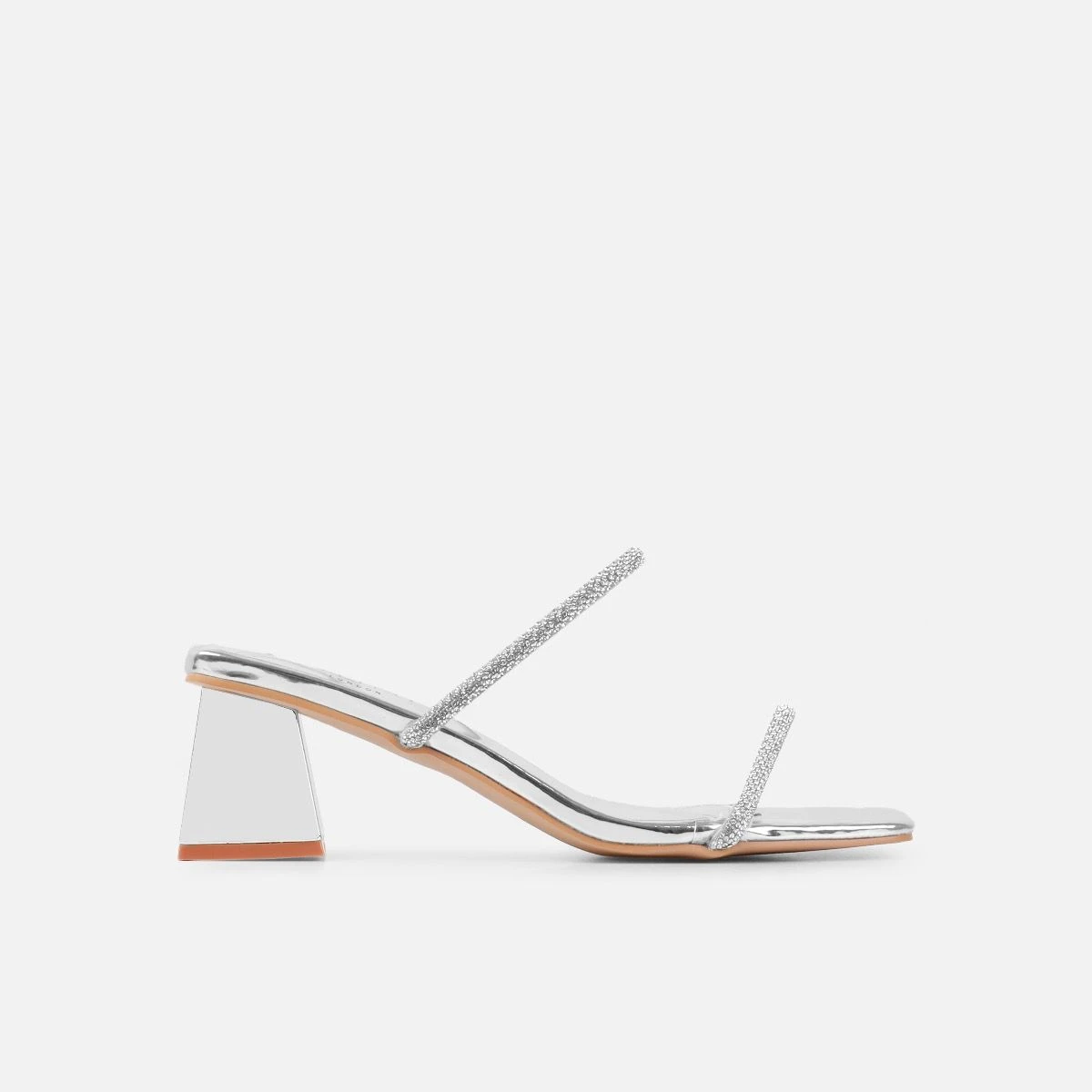 Hera Silver Diamante Block Mid Heel Mules - Image 2