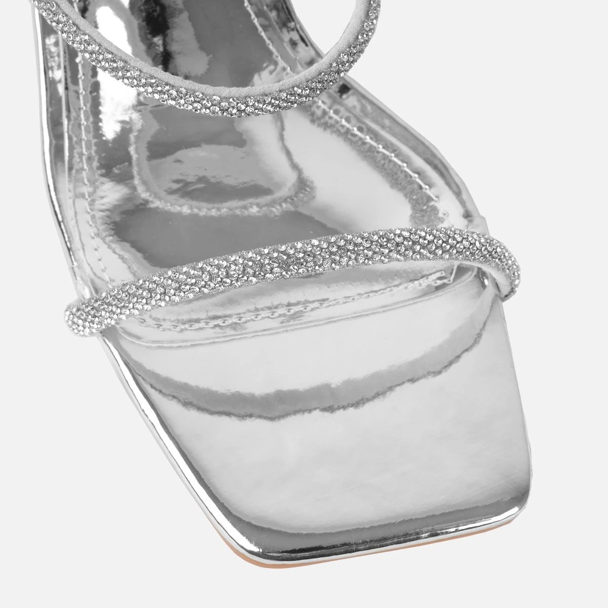 Hera Silver Diamante Block Mid Heel Mules - Image 4