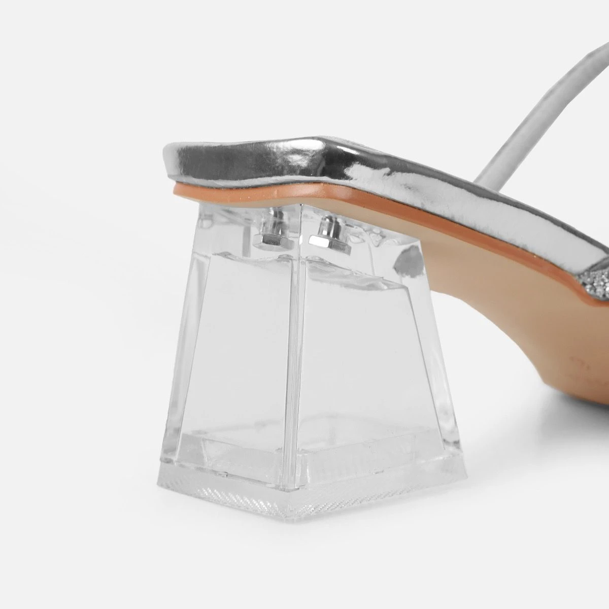 Paytoni Silver Mirror Clear Block Heel Diamante Mules - Image 3