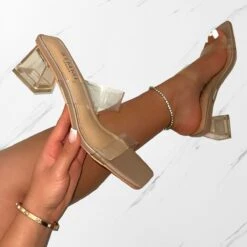 Priscilla Clear Nude Mini Block Heel Mules
