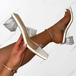 Priscilla Clear White Patent Mini Block Heel Mules