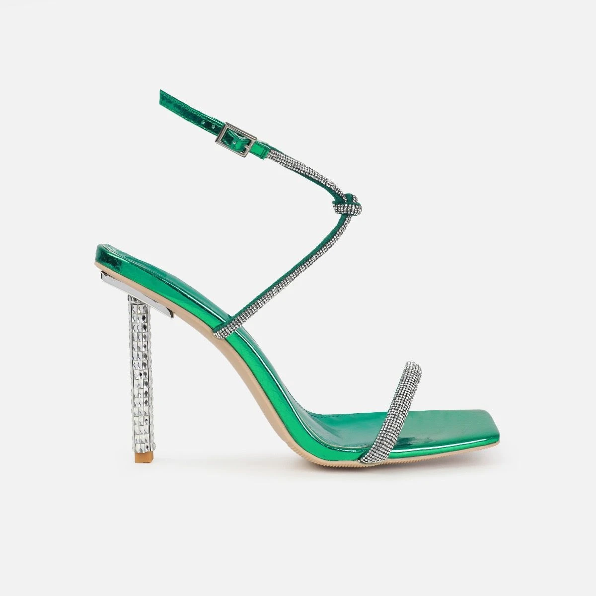 Rainbow Green Faux Snake Print Diamante Heels - Image 2