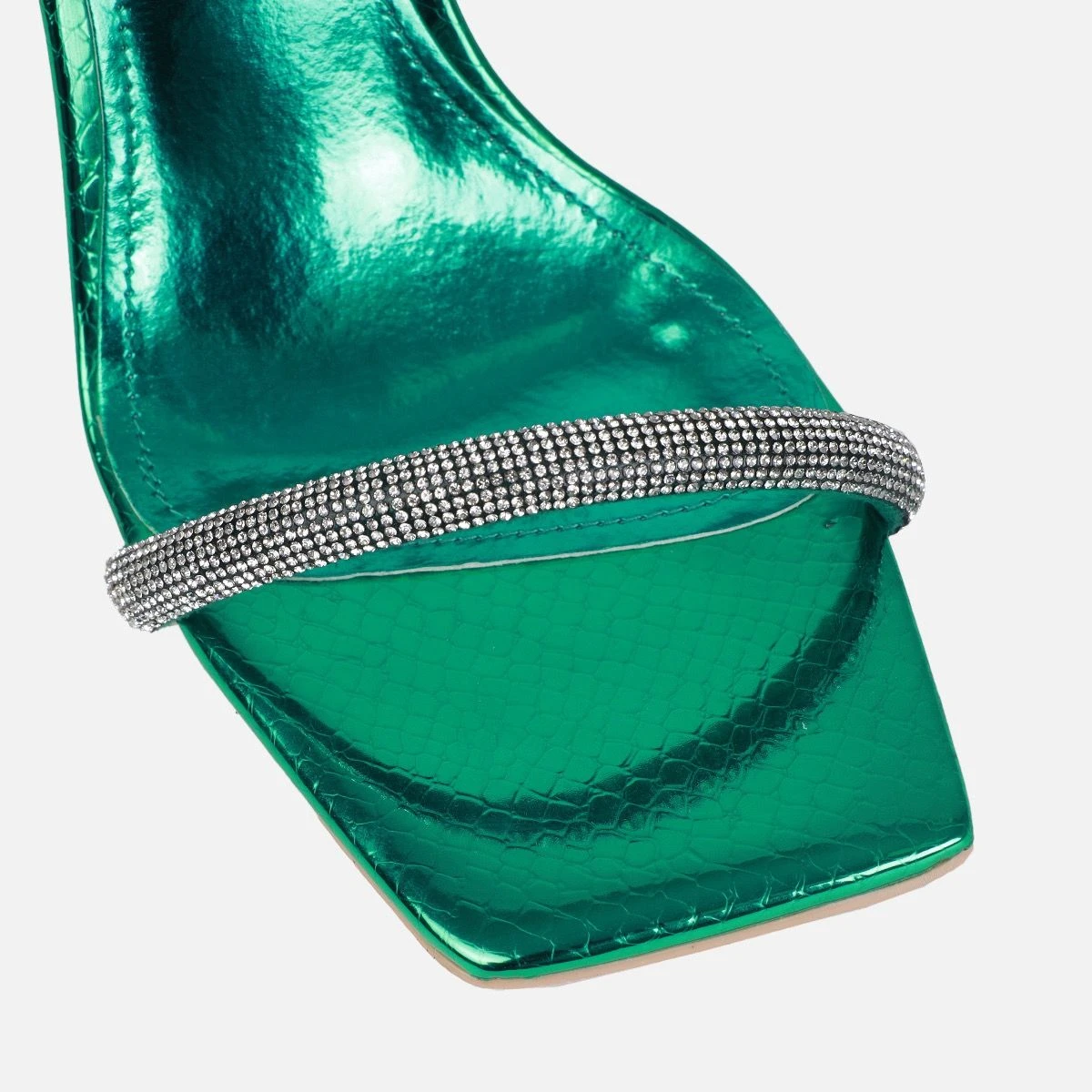 Rainbow Green Faux Snake Print Diamante Heels - Image 4