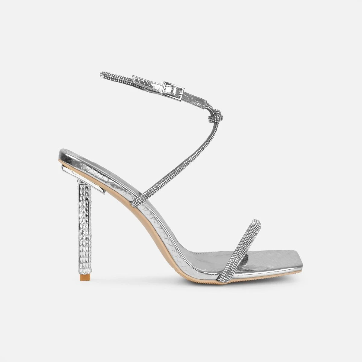 Rainbow Silver Faux Snake Print Diamante Heels - Image 2