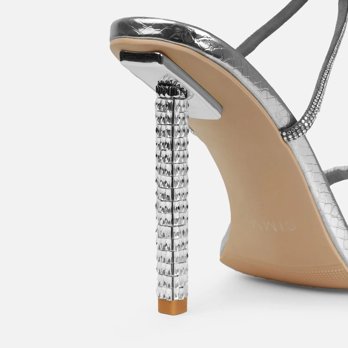 Rainbow Silver Faux Snake Print Diamante Heels - Image 3