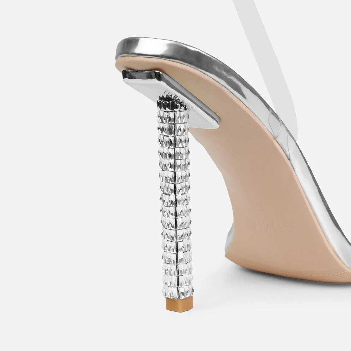 Suvi Silver Clear Gem Stiletto Heels - Image 3