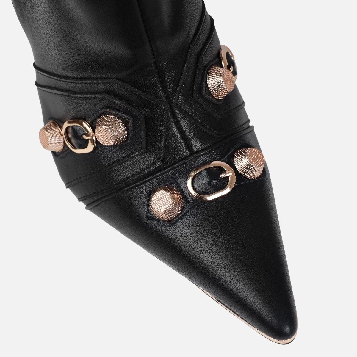 Gethin Black Fringe Studded Knee High Boots - Image 3