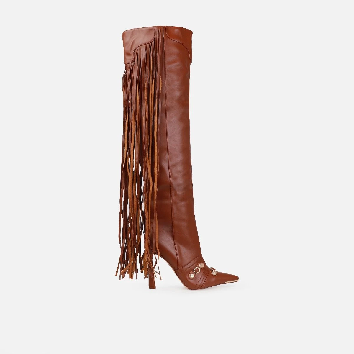 Gethin Tan Fringe Studded Knee High Boots