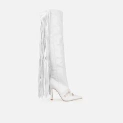 Gethin White Fringe Studded Knee High Boots